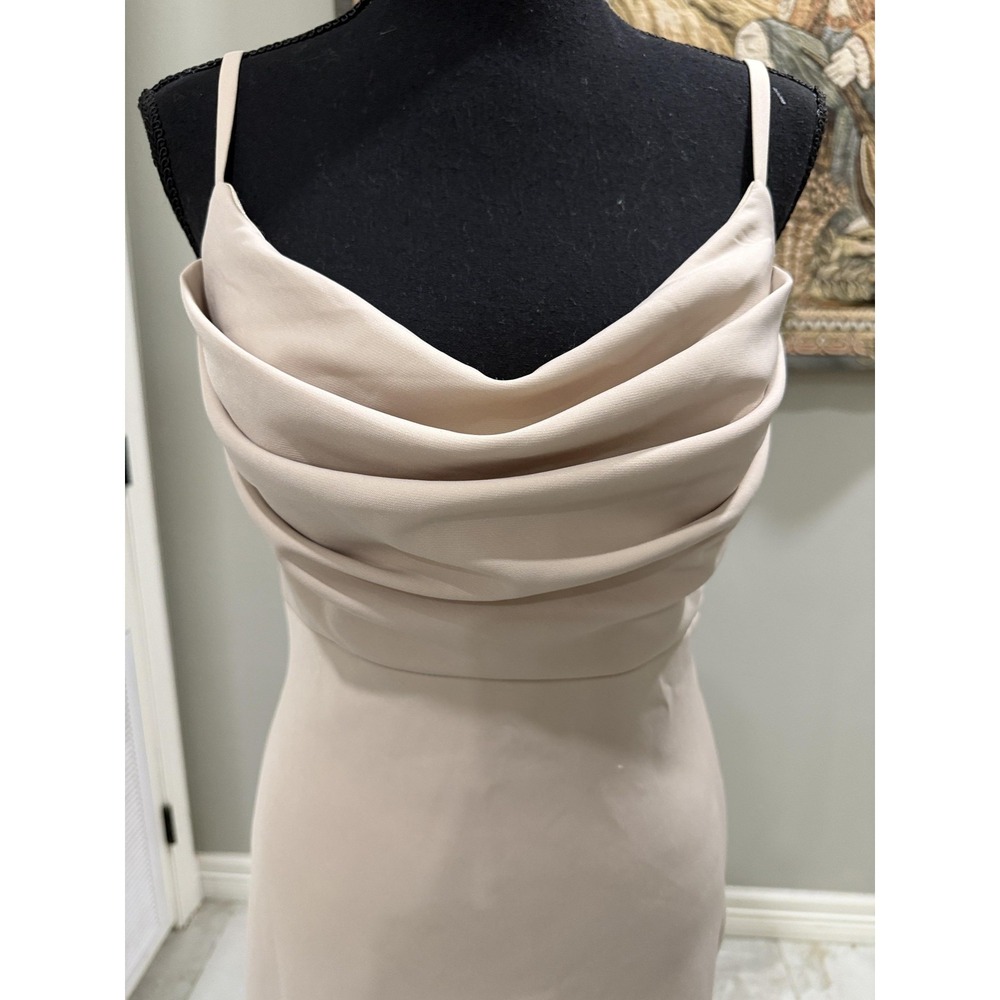 Revelry Dress Womens 4 Beige‎ Satin Cowl Neck Slip Maxi Formal Bridesmaid Gown